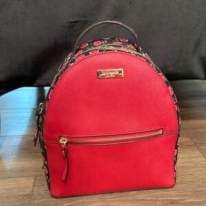 Kate Spade Red and Black Floral Backpack